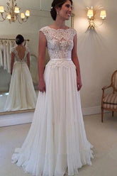 Cheap A-line Lace Top Backless Bridal Dresses Long Beach Wedding Dress